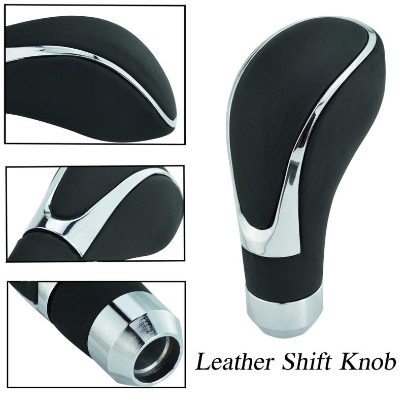 Abfer Leather Shift Knob Cool Car Gear Stick Shifter Lever Handle Head Replacement Fit for Most Automatic Manual Transmission Vehicle, Black - Image 4